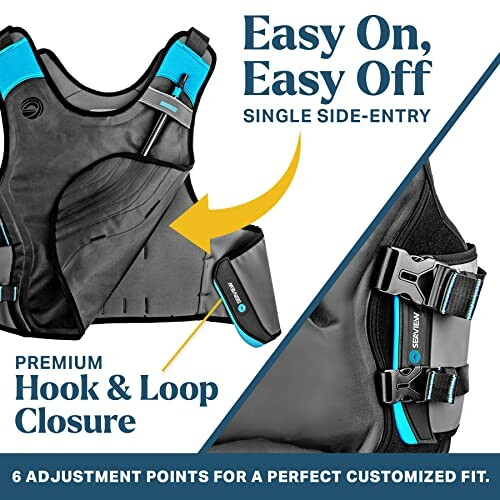 Kayak life vest with easy side entry and adjustable fit.