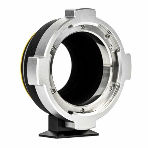 Metal camera lens adapter ring on a stand