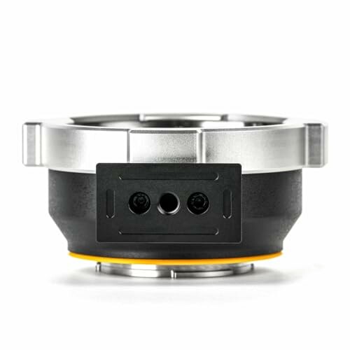 Metallic camera lens adapter with a black and silver finish
